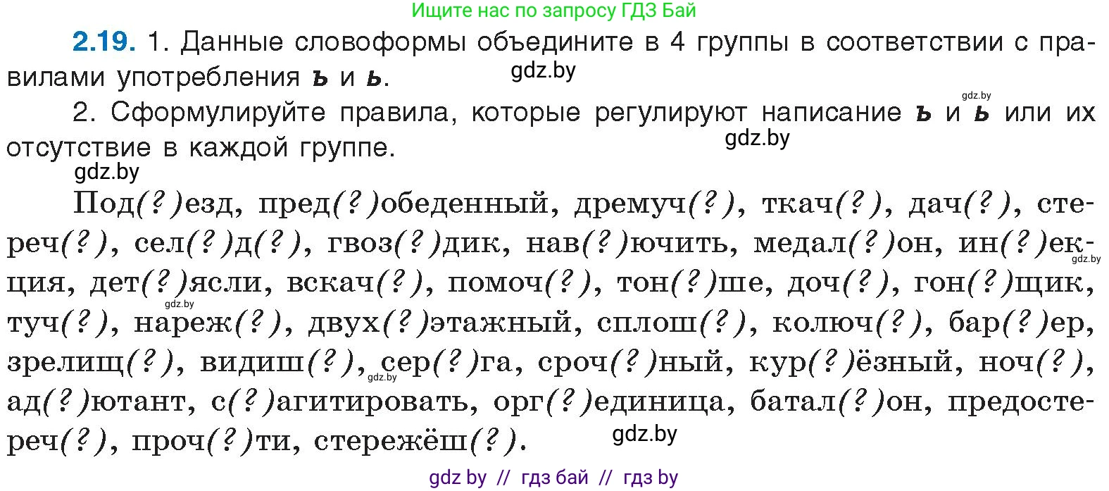 Русский язык, 11 класс Учебник, авторы: Долбик Елена Евгеньевна, Литвинко Франя Михайловна, Мурина Лариса Александровна, Шиманович Т В, Таяновская И В, Орловская О Я, издательство Национальный институт образования, Минск, 2021, страница 13, номер 2.19, Условие