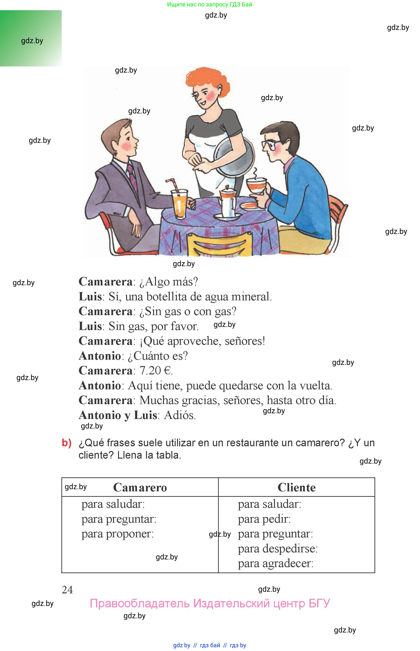 Испанский язык, 6 класс Учебник, авторы: Цыбулева Татьяна Эдуардовна, Пушкина Ольга Александровна, издательство Издательский центр БГУ, Минск, 2018, страница 24