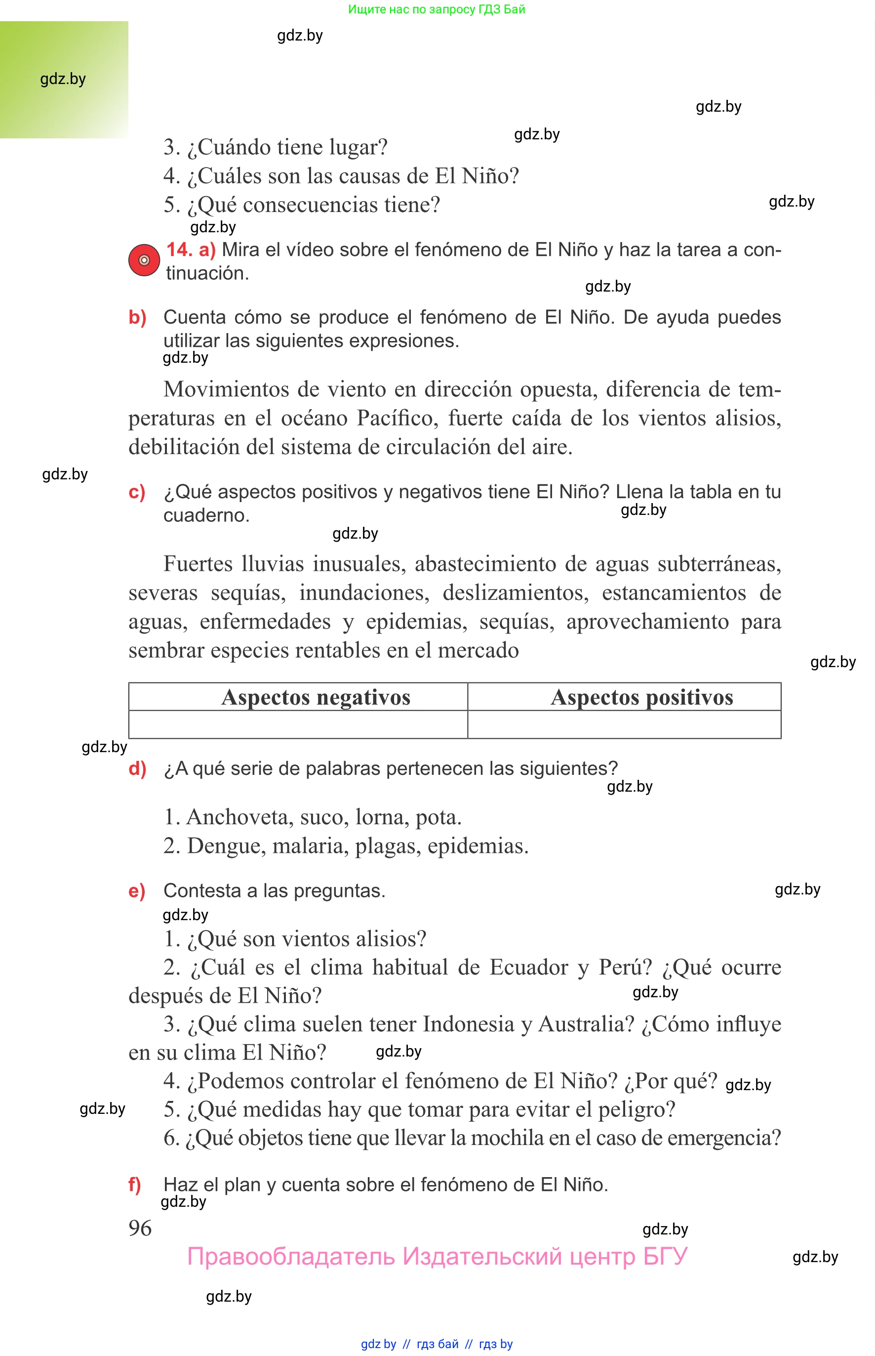 Испанский язык, 9 класс Учебник, авторы: Цыбулева Татьяна Эдуардовна, Пушкина Ольга Александровна, издательство Издательский центр БГУ, Минск, 2017, страница 96